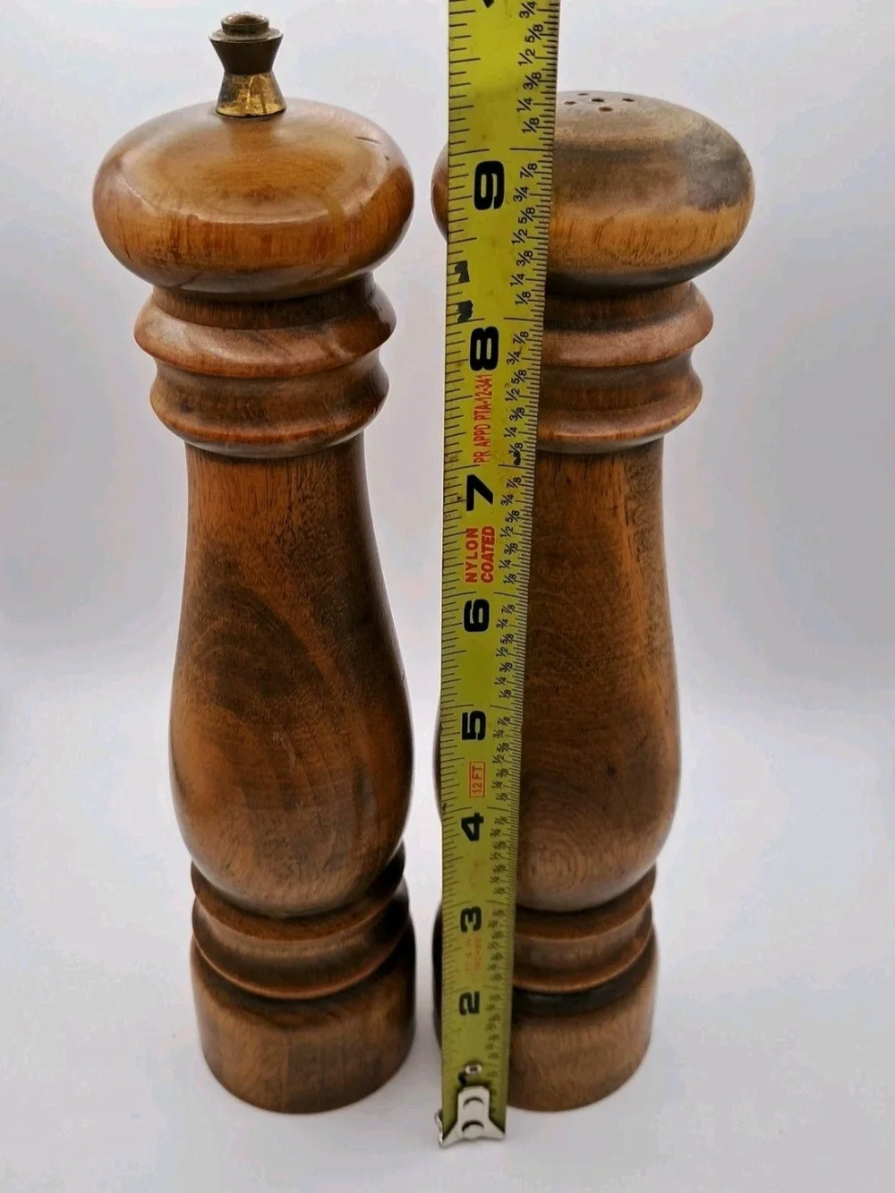 Vintage Mid Century Wooden Pepper Mill Grinder Salt Shaker Set 9” Made in Japan
